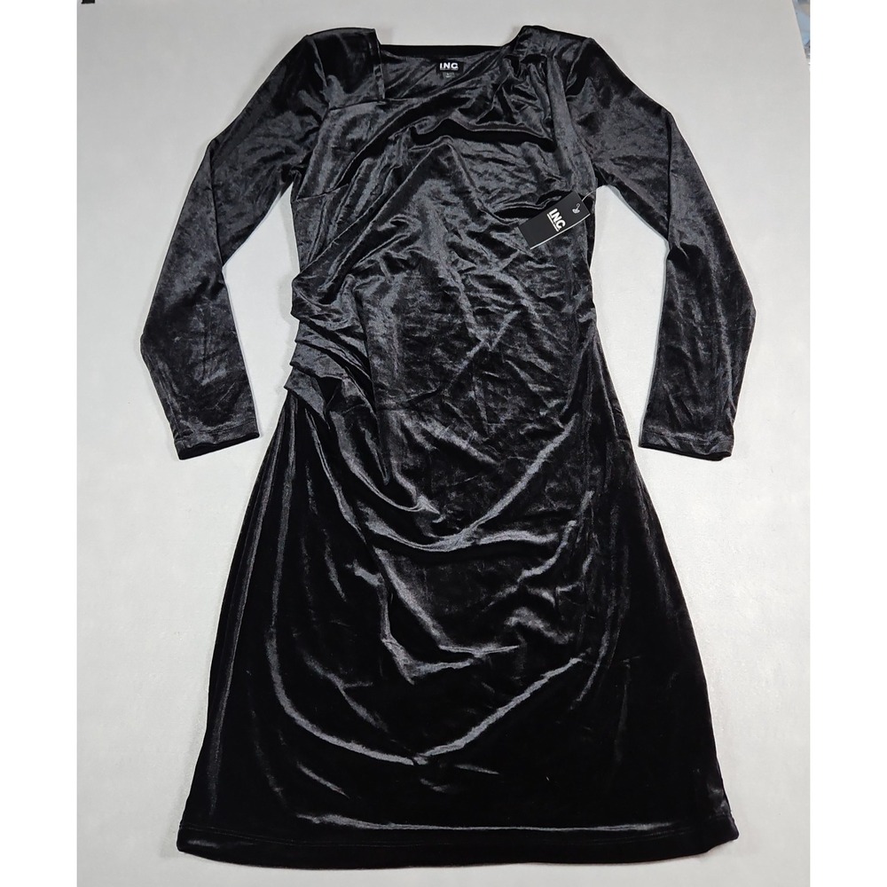 INC Womens Black Velour Long Sleeve Bodycon Dress Size Large NWT